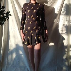 Whistles Black Backless Bird Print Dress